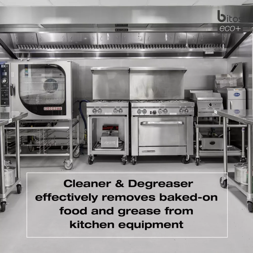 Heavy-Duty Cleaner & Degreaser for kitchen equipment. Full strength cleaning action destroys the toughest grease soil deposits.
