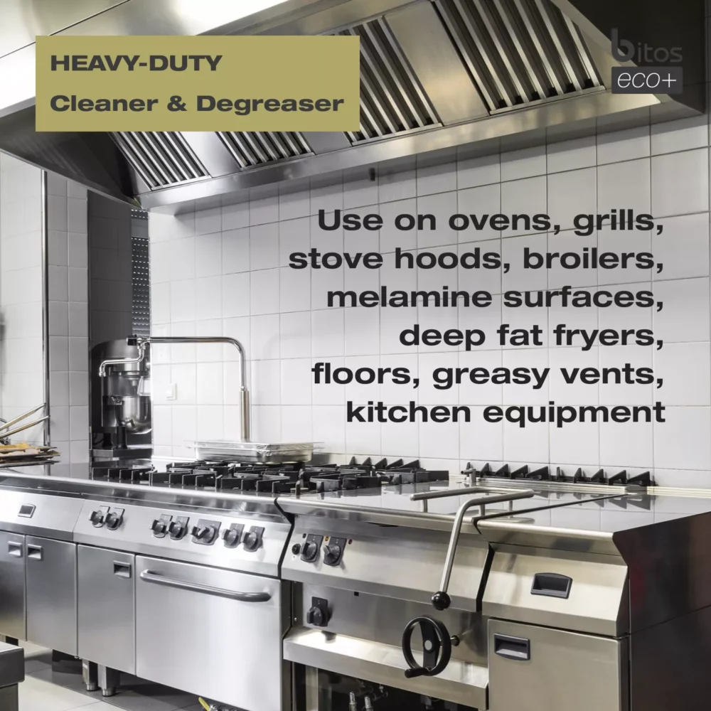 Heavy-Duty Cleaner & Degreaser for kitchen equipment. Use on ovens, grills, stove hoods, broilers, fryers.