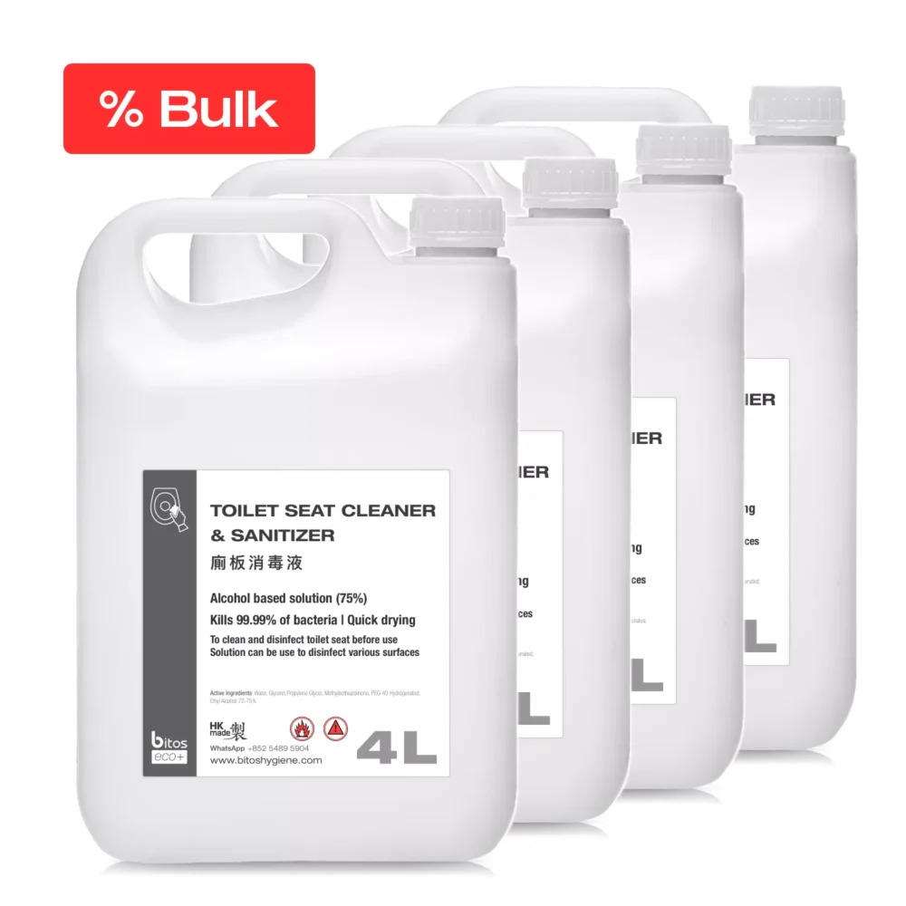 Bulk Toilet Seat Sanitizer Bitos eco+, 4x4L, to clean the toilet seat before use, quick drying solution.